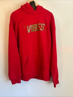 Vibe Red Hoodie Sweatshirt with Gold VIBES Logo